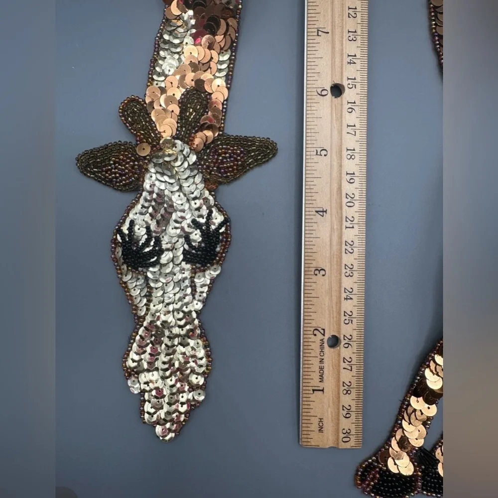 VTG Giant Giraffe Sequin Sew On Beaded Applique Around The Neck Collar Or Sleeve - Picture 7 of 16